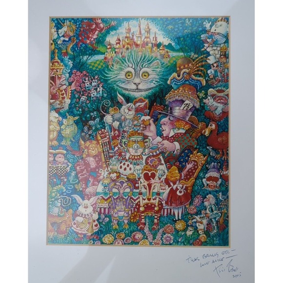 Bill Bell Double Signed & Matted Tea Party 2 Alice In Wonderland‎ Art Print - Picture 2 of 14